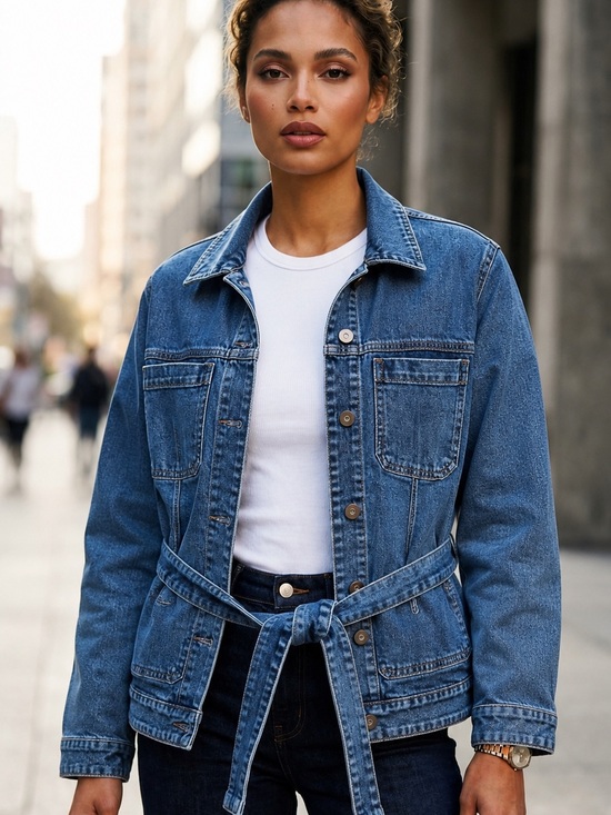 Old Navy Jackets & Blazers - Old Navy Blue Denim Jacket with Waist Tie, chest button-flap pockets.